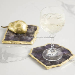2025 Eco-Friendly Unique Stylish Indian Polished <b>Agate</b> Antique Imitation <b>Coaster</b> Colorful <b>Agate</b> Stone Tabletop Electroplated - Product Image 2
