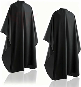 Cape de coiffure noire écologique en nylon/polyester avec manches et taille ajustable, tablier de coupe de cheveux pour salon de coiffure - Product Image 3