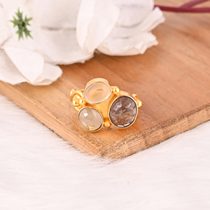 Tanzanite Hydro, Green Amethyst Hydro and <b>Crystal</b> Gemstone Brass <b>Ring</b> Handmade Fashion Jewelry for women - Product Image 2