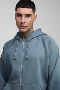 Sweat à capuche zippé de qualité supérieure 100 % coton French Terry, logo personnalisé, épais, coupe oversize à épaules tombantes, style boxy pour homme - Product Image 6