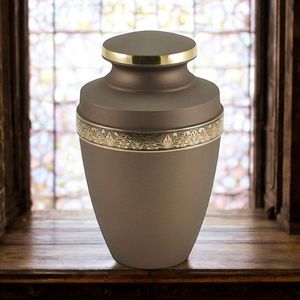 Finger Grip Brass Urn for Human Ashes Adult Size - Easy Hold Metal Cremation Urn - Grip Indent <b>Memorial</b> <b>Vase</b> for Funeral - Product Image 1