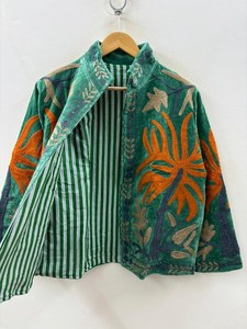 Hand Embroidered Floral Velvet Short Jacket Statement Outerwear Coat Artistic Clothing Unisex Jacket Gift For <b>Wife</b> Bridal Jacket - Product Image 4