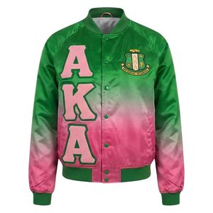 Green Pink Ombre Quilted Satin Bomber <b>Jacket</b> Women Embroidered Crest Letter Design Zipper Front Casual Winter Fashion Varsity - Product Image 1