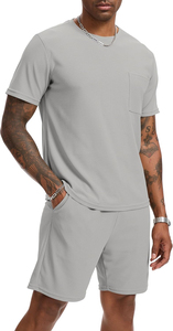 INTENTION SPORTS Survêtements d'été 2 pièces imprimés écologiques pour hommes, décontractés, respirants, en polyester/coton tricoté, à manches courtes - Product Image 4