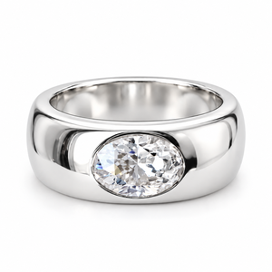 Bague de promesse classique unisexe en or plaqué jaune avec moissanite ovale sertie clos, bijoux - Product Image 3