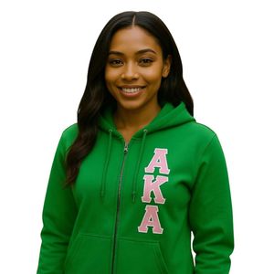 Sudadera con capucha verde de cierre completo con diseño gráfico de tres letras, chaqueta de algodón y forro polar, manga larga, estilo casual y urbano para mujer - Product Image 1