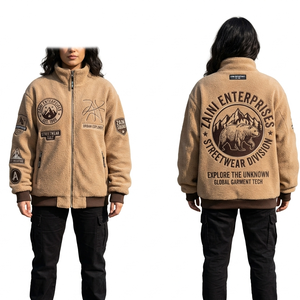 Women 380 GSM Premium Sherpa Polar Fleece <b>Jacket</b> Camel Full Zip Embroidery Woven Patch Screen Print Custom Logo OEM ODM - Product Image 1