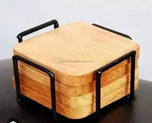 Sous-verre en bois fait à la main pour la décoration de table Prix de gros Fournitures en vrac de sous-verres en bois disponibles en Inde - Product Image 1