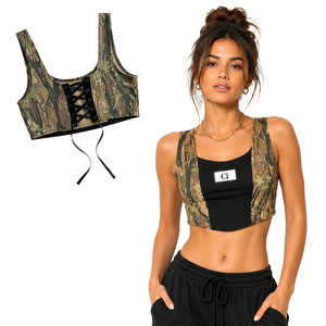 Manufacturer Camo <b>Lace</b> <b>Up</b> Back <b>Corset</b> Crop Top Sleeveless women's shirt Custom Camouflage Workout Tank Top Women Streetwear Y2K - Product Image 1