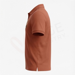 Polo en coton à manches courtes pour homme, couleur brun rouille, imprimé géométrique, décontracté, respirant, coupe classique, logo tissé sur le devant, tissu Oxford - Product Image 3