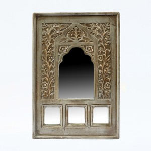Wooden Arch Jharokha <b>Mirror</b> <b>Wall</b> Decor Hand Carved Floral Frame <b>Hanging</b> for Living Room Bedroom Dining Entryway Farmhouse Home - Product Image 2