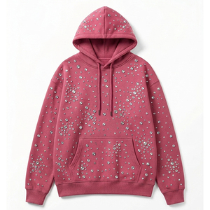 Hoodie Oversize Personnalisé Fabricant Premium 100% Coton Polaire Pullover OEM ODM Streetwear Hoodie Rignstone Design Personnalisé - Product Image 3