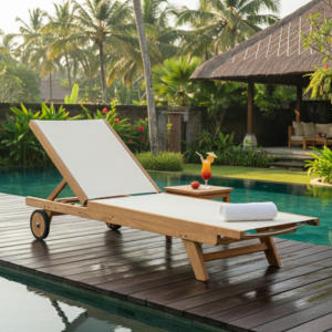 เก้าอี้อาบแดดไม้สักพับได้พร้อมตาข่ายสำหรับใช้ในโรงแรม เฟอร์นิเจอร์สวนกลางแจ้งที่ทนทาน ผลิตในอินโดนีเซีย - Product Image 2