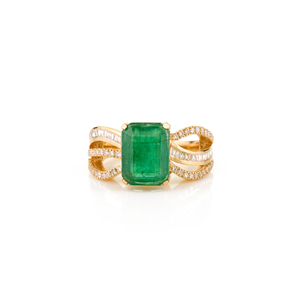 แหวนทองคำขาว 18K ประดับมรกตและเพชรสไตล์อาร์ตเดโค - Product Image 2