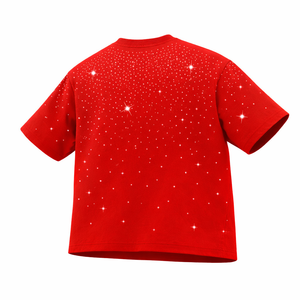 Camiseta roja con pedrería brillante para hombre, estilo oversize, de algodón, con diseño de estrella de cristal, informal, estilo hip hop, top de moda de verano - Product Image 3