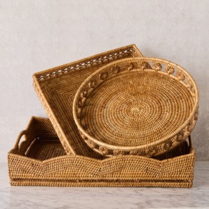 Decorative Rattan Tray Wholesale Handicraft Woven Mother of Pearl Serving Tray Home Restaurant Decor Food Tray - Product Image 5