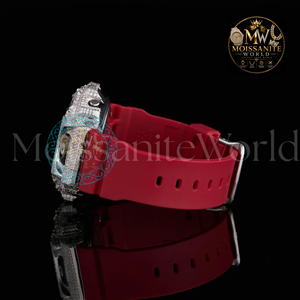 Custom VVS Moissanite Iced Out Watch For Men 925 Sterling Silver Fully Handmade Luxury Jewelry Hip Hop Gift Set <b>Red</b> Strap Best - Product Image 3