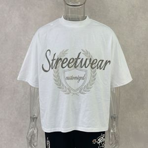 เสื้อยืดผู้ชายผ้าฝ้าย 100% ประดับเพชรทรงบ็อกซี่ ไหล่ตก คุณภาพสูง สตรีทแวร์ น้ำหนักเบา - Product Image 1