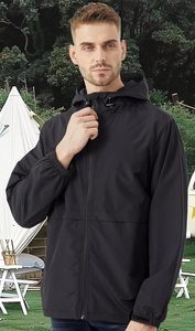 Men's Lightweight Jacket Windbreaker <b>Packable</b> Hooded <b>Raincoat</b> for Hiking Outdoor with Zippered Pocket - Product Image 4