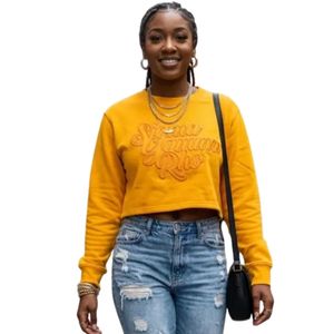 Sigma Gamma Rho Gold Cropped Crewneck Sweater Premium Knit Pullover Short Length Winter Embroidery Fashion Sweatshirt Women's - Product Image 2
