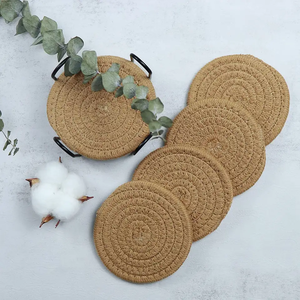 Brown Jute Rope Coasters Handmade Round <b>Table</b> Coasters for Tea Coffee Cups Home Decor - Product Image 4