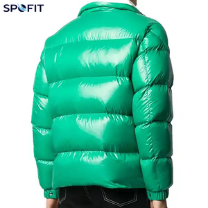 Men's Green Down Puffer Jacket Stand Collar Windproof Casual Winter <b>Coat</b> Regular Fit Zipper Closure Solid Color - Product Image 3