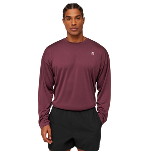 T-shirt à manches longues surdimensionné pour homme, couleur bordeaux, coupe décontractée, léger, idéal pour la gym, l'entraînement, le sport et les occasions décontractées - Product Image 1