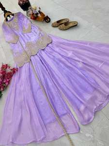 Ensemble exclusif style Sharara en soie – Collection festive pour femmes avec broderies à la main et sequins pour l'exportation - Product Image 4