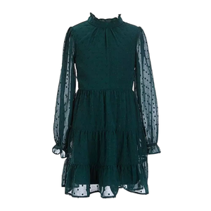 Vestido ajustado midi de manga larga para mujer, de gasa floral con cuello en V, dobladillo con volantes, malla transparente, para fiesta, sostenible, OEM, ODM, venta al por mayor, envío gratis - Product Image 1