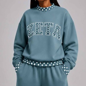 Zeta Custom <b>Mock</b> <b>Neck</b> Crew <b>Neck</b> Sweatshirt Women Men Ladies Unisex Polka Dot Gingham Patch Chenille Letter Tackle Twill - Product Image 4