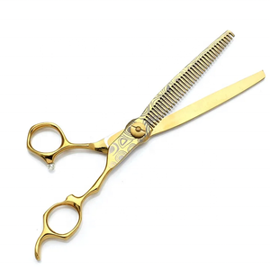 Tijeras de peluquero de acero dorado de 7,0 pulgadas con mango de cerámica, punta afilada para adelgazar y cortar, herramienta de belleza de acero inoxidable - Product Image 4