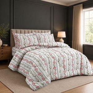 Juego de Edredón con Estampado Floral Clásico, 100% Algodón Percal T-180, Transpirable para Todas las Estaciones, Uso Doméstico - Product Image 4