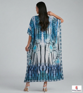 Women Printed <b>Kaftan</b> Dress <b>Beach</b> Cover Up Loose Fit in Silk Cotton Rayon Polyester Custom Design Bulk Order - Product Image 6