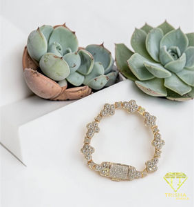 Bracelet fleur en diamant Moissanite VVS de luxe de haute qualité pour femmes, en argent sterling 925 plaqué or, bijoux floraux - Product Image 2