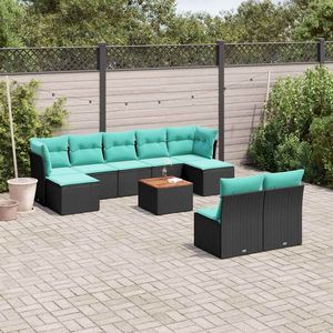 Set Divano da Esterno in Polyrattan Nero da 10 Pezzi con Cuscini - Elegante Collezione di Mobili da Giardino - Product Image 1