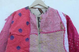 Veste patchwork à paillettes à la mode bohème rose Manteau à paillettes à porter pour les femmes - Product Image 2