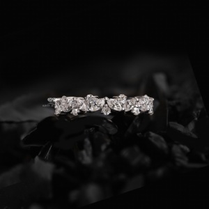 Marquise and Round Lab Grown Diamond <b>Wedding</b> Band 14K Gold Half Eternity Matching Stackable Bridal Anniversary Jewelry Supplier - Product Image 1