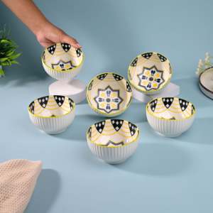 <b>Set</b> of 6 Eco-Friendly Minimalist Artistic Porcelain Bowls <b>Microwave</b> Oven Safe with Oval Pattern for Serving - Product Image 4