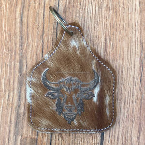 Porte-clés personnalisé en cuir de vachette véritable en relief au laser Porte-clés occidentaux en cuir de vachette de marque - Product Image 2
