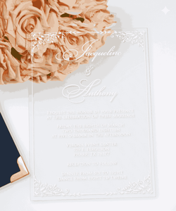 Caja de Invitación de Boda Duallush Jacqueline Azul Marino, Tablero de MDF de 5x7 Pulgadas con Monograma en Lámina Plateada y Esquinas Metálicas - Product Image 2