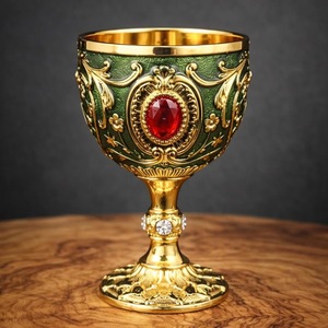 Gobelet en métal artisanal élégant avec bordure dorée et corps vert gemme rouge pour les occasions de mariage - Product Image 6