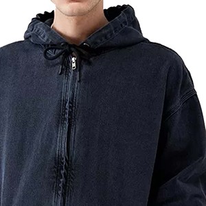 Sudaderas con Capucha de Mezclilla de Primera Calidad con Estampado, Cierre Completo, Estilo Urbano Personalizado, Lavado Ácido, Color Azul Claro, con Cordón Ajustable para Hombres y Niños - Product Image 3