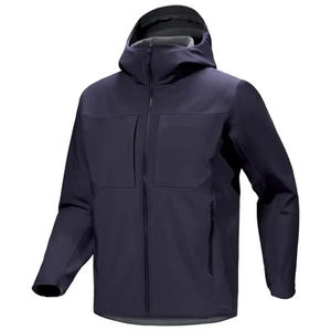 <b>Men's</b> Fleece Stand Collar Hooded <b>Jacket</b> Breathable <b>Denim</b> Winter Water Resistant Reflective Printing Softshell <b>Jacket</b> For <b>Men's</b> - Product Image 1