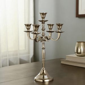 Candélabre en acier inoxydable à 5 bras, porte-bougie, décoration d'intérieur, support de bougie en métal durable, élégant centre de table - Product Image 2
