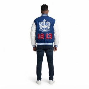 Veste universitaire personnalisée OEM en polyester pêché et élasthanne bleu roi avec broderie chenille HBCU Divine Nine, fabrication Sialkot - Product Image 2