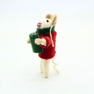 Handmade Needle Felted Mouse Christmas Tree Hanging Ornament <b>Wool</b> Felt Animal Decoration - Product Image 3