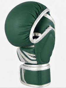 Green PU Boxing Headgear With <b>White</b> <b>Lace</b>-Up Closure And Silver Patterned Wrist Strap For Adults Martial Arts Training - Product Image 4