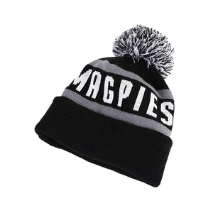 Bonnet unisexe noir avec pompon, motif lettres, tricoté, style décontracté, taille adulte 56-58 cm - Product Image 2