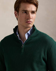 Pull en coton côtelé demi-zip pour homme, col mandarin, style décontracté chic, tricot d'automne, streetwear, vente en gros - Product Image 4