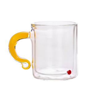 <b>Double</b> <b>Wall</b> Square Coffee <b>Mug</b> with Frit Handle 220ml, Hand-Blown Borosilicate Glass for Insulated Coffee Drinking - Product Image 1